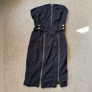 French Connection Black corset Strapless Dress with Zipper Detail